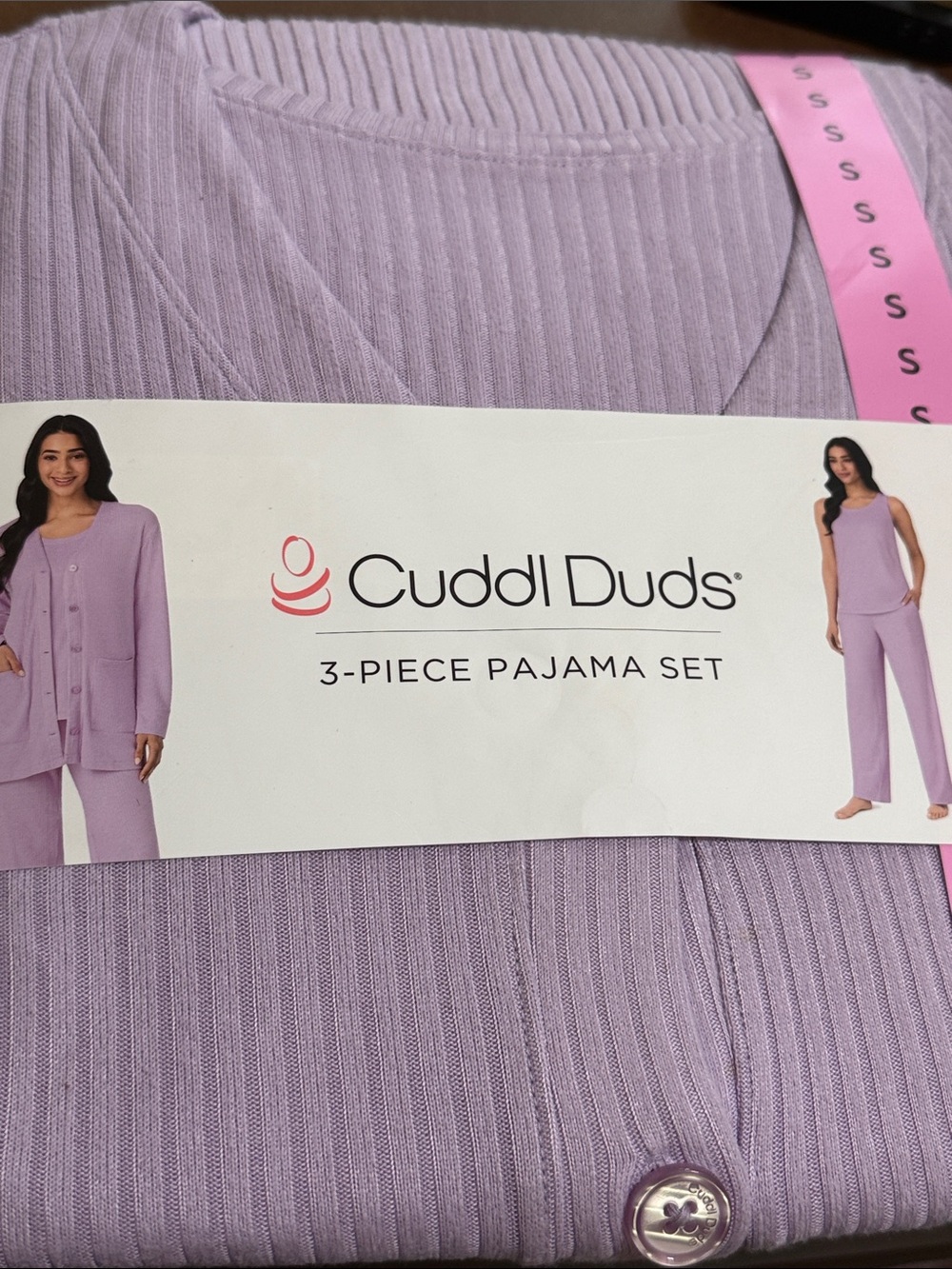 Cuddl Duds Ribbed Button-Front Pajama Set in Lilac - Picture 11 of 11